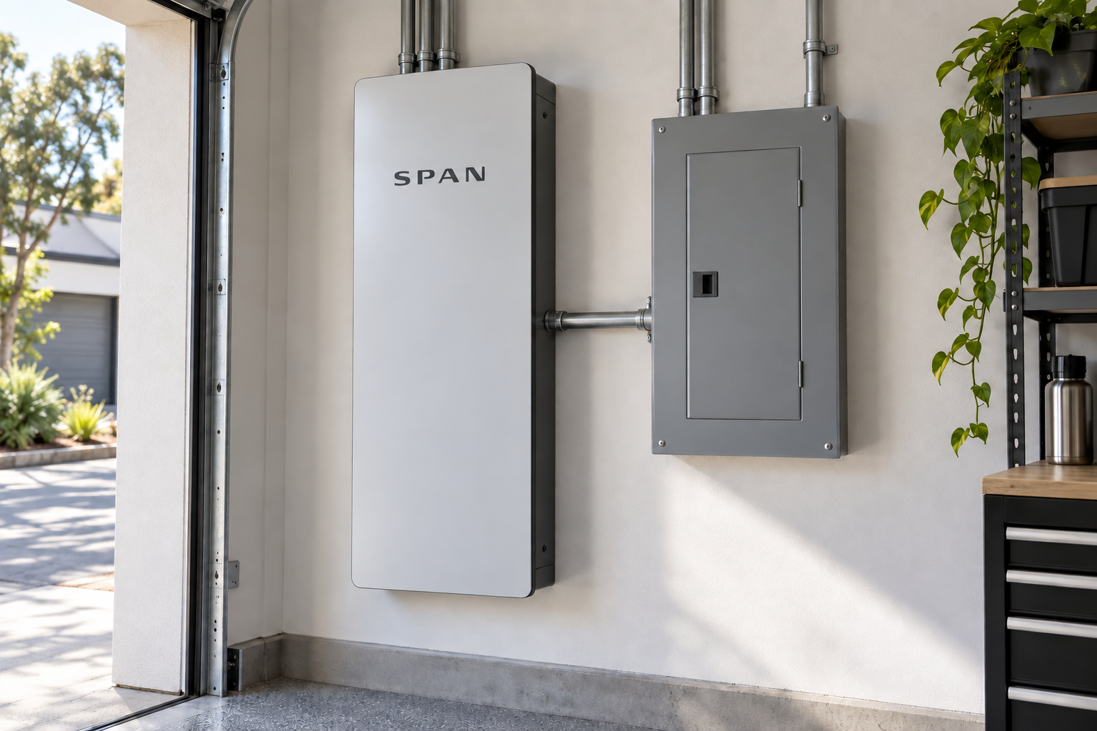 Rendering of a SPAN labeled residential smart electrical panel